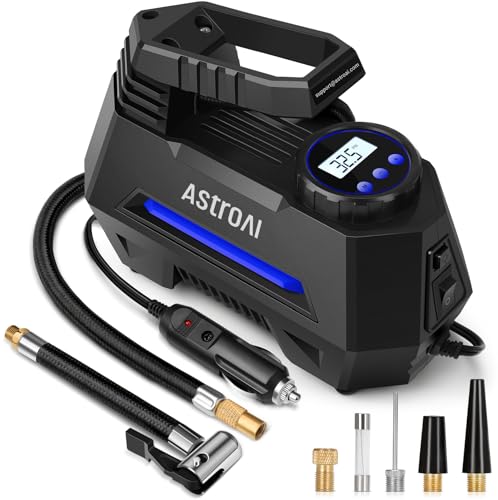 AstroAI AIRUN H Tire Inflator Portable Air Compressor,Fast Inflation Electric Air Pump for Car Tires-Car Accessories,9.8Ft Cord-12VDC-Powered Auto Shut-Off with Digital Pressure Gauge,LED Light,Blue