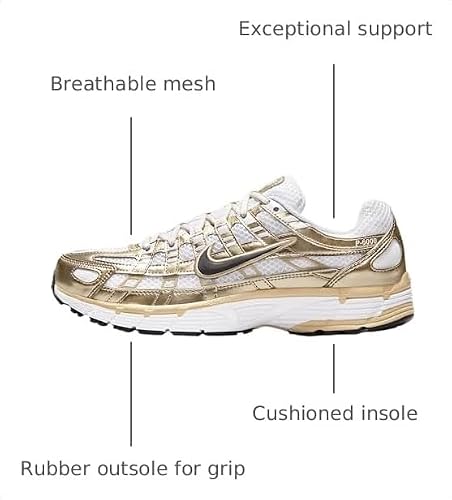 W NIKE P-6000 "WHITE/BLACK-GRAIN-MTLC GOLD GRAIN"