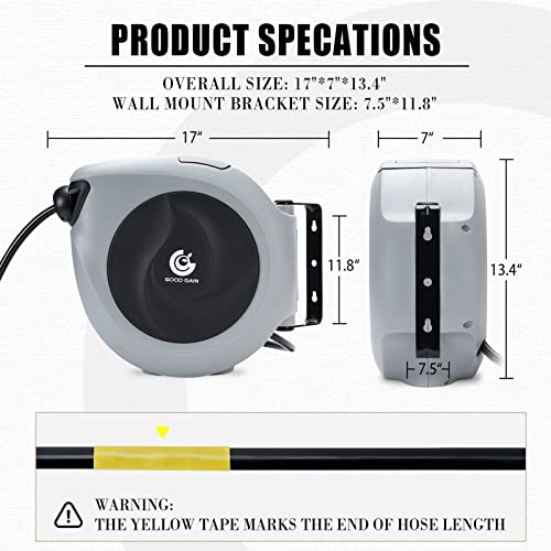 G GOOD GAIN Air Hose Reel Retractable 3/8 in. x 50 ft, Grey