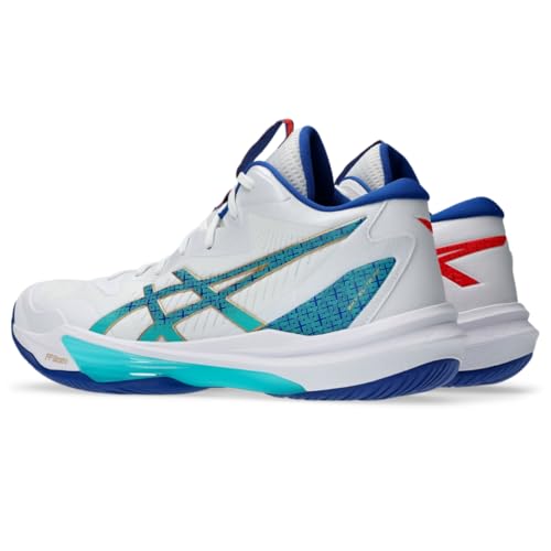 ASICS Men's Sky Elite FlyteFoam Mid Top 3 Volleyball Shoes, 10.5, White/ASICS Blue