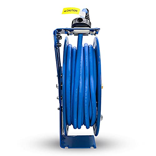 BLUBIRD BBRHD3850 18ga. Retractable Hose Reel with 3/8" X 50' Air Hose, 12 Point Ratcheting Gear, Next-Gen Rubber, Lightest, Strongest, Most Flexible, 300 PSI, -50F to 190F Degrees, Polyester Braided