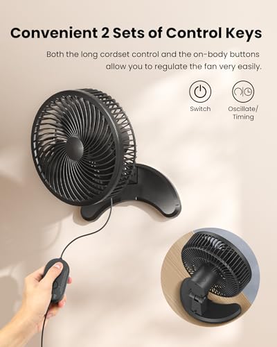 Koonie 8'' Wall Mount Fan, Quiet Small Fan with Timer, 8.2ft Wired Remote