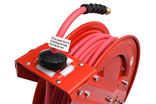 MILTON Industrial Hose Reel 2790-50D, Auto Retractable, Chemical Resistant, Prevent Cracking, Flexible in Extreme Conditions,1/2” Hose ID, 50 Foot Rubber Hose, 300 PSI Max Pressure,1/2" Male NPT, Red
