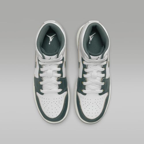 Air Jordan 1 Mid SE Big Kids' Shoes (FQ8088-103, White/Sail/Neutral Grey/Oxidized Green) Size 6
