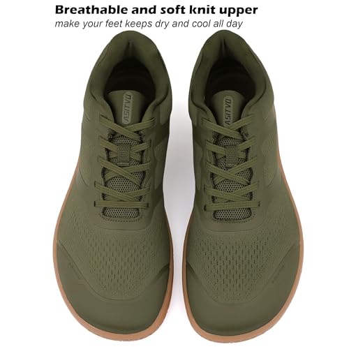 ASITVO Men's Minimalist Wide Toe Box Barefoot Zero Drop Shoes Sneakers Size 10 Width Trail Running Hiking Walking Army Green Oxford 43.5