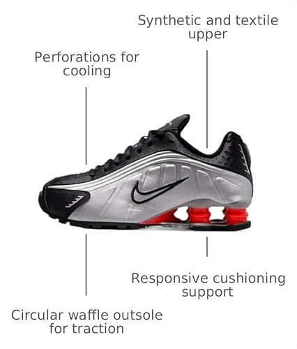 Nike Shox R4 Big Kids' Shoes (CW2626-005, Metallic Silver/Black/Picante Red/Metallic Silver) Size 6