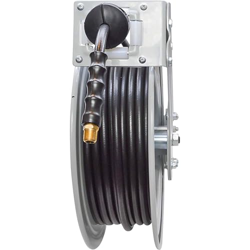 Klutch Auto-Rewind Air Hose Reel, 3/8in. x 50ft. Hose, 300 PSI