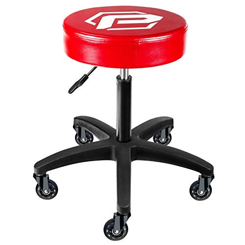 Powerbuilt Rolling Shop Stool with Adjustable Height, Mechanic Detailer Garage Seat with Padding - 240250, Red