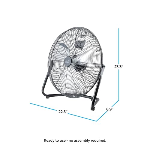 Comfort Zone 20-Inch High-Velocity Industrial Floor Fan, Heavy-Duty 3-Speed Metal Shop Fan with 180° Adjustable Tilt & Carry Handle, Quiet Vibration-Free Cooling for Garage, Workshop, & Home