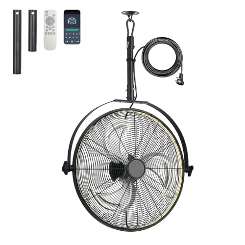 AHAWILL 22.8" Outdoor Hanging Ceiling Fan with Light - 360 Rotatable Fixed Angle,Plug-in,3CCT Dimmable,6 Speeds,Timer & Reversible,2-in-1 Hanging/Standing,Ideal for Gazebos,Patios,Tool Room,Garage.