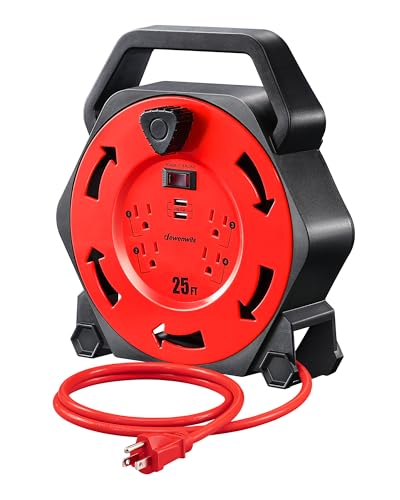 DEWENWILS 25FT Extension Cord Reel, Hand Wind Retractable Cord Reel