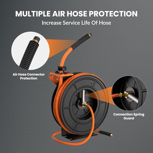 Giraffe Tools TA15 Retractable Air Hose Reel, 3/8" x 50ft, Open Steel
