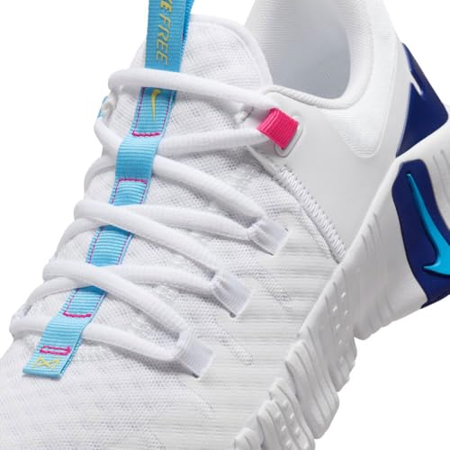 Nike Free Metcon 5 Women's Workout Shoes (DV3950-103, White/Fierce Pink/DEEP Royal Blue/Aquarius Blue) Size 8