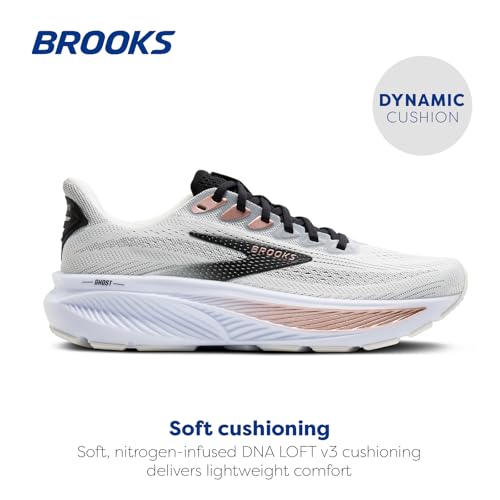 Brooks Women’s Ghost 17 Neutral Running Shoe - White/Black/Rose Gold - 9 Medium