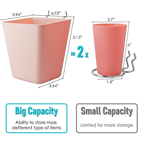 G.CORE Large Pegboard Cups Peg Board Storage Bin 6 Pack with Hooks, Square Box Shape Pegboard Cup Holder Accessories for Garage Workbench/Craft Room/Office/Playroom/Home Kitchen Organization (Pink)