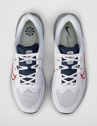 Nike Men's Quest 6 Road Running Shoes, White/University Red-Obsidian-Wolf Grey, 10.5
