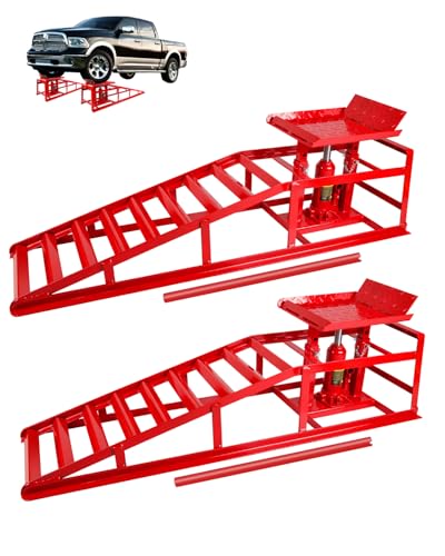 Heavy-Duty Hydraulic Car Ramps 5T Capacity - Adjustable 9.3-14 Inch Height for Cars, SUVs, and Light Trucks