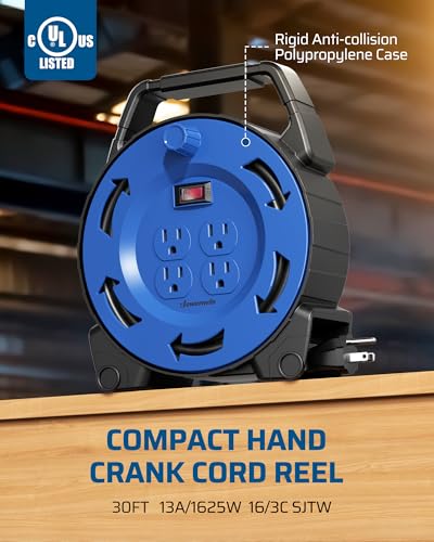 DEWENWILS Hand Wind Retractable Extension Cord Reel with 30FT Power Cord