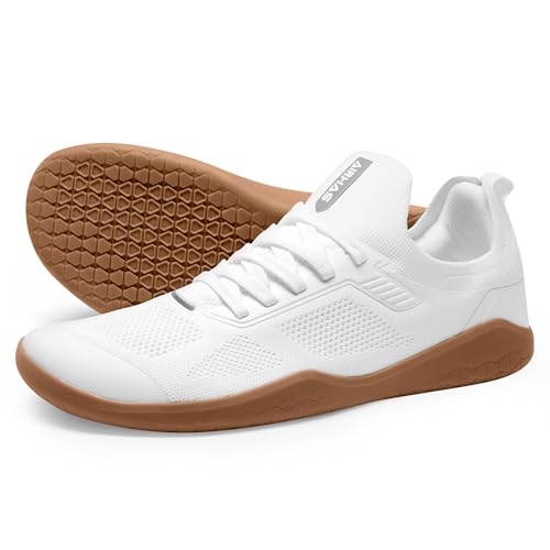 AIRHAS Men's Barefoot Shoes Zero Drop Anatomical Toe Box Minimalist Sneakers for Gym Workout Walking (White/Gum,12.0)