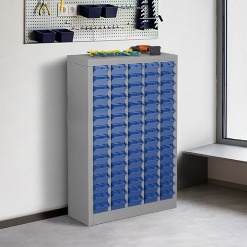 Yeeoy 75 Drawers Parts Cabinet, Bolt and Nut Tool Storage Cabinet, Steel Parts Organization Shelves with ABS Material Drawer & Labels for Tool Hardware Storage, Grey