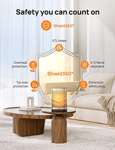 DREO Space Heater for Bathroom and Indoor, Portable Heater, 1500W Safe and Quiet PTC Ceramic Heater, 41-95°F Digital Thermostat, 70°Oscillating, Remote, ALCI Safety Plug, 12h Timer, 5 Modes
