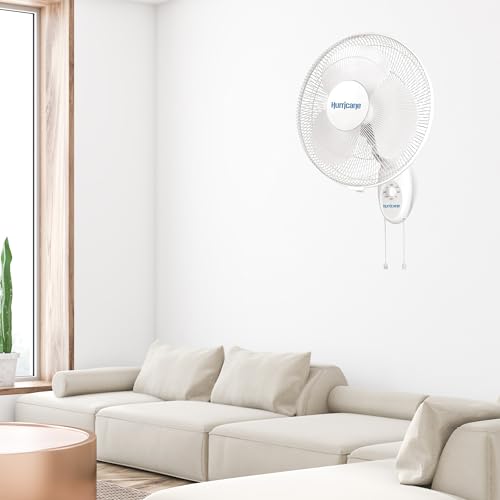 Hurricane Supreme Oscillating Wall Fan, 3 Speeds, White - 16in