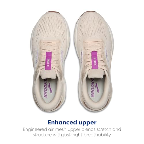 Brooks Women’s Ghost 16 Neutral Running Shoe - Almond Peach/Coconut/Purple - 6.5 Medium