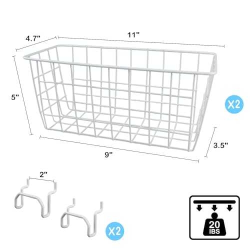 Pegboard Baskets 2 Pack Peg Board Metal Shelves Organizers (Medium, White)