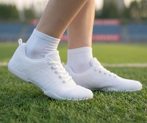 BAXINIER Girls White Cheerleading Shoes Breathable Youth Cheer Competition Sneakers Athletic Training Dance Tennis Walking Shoes - White 3 Big Kid