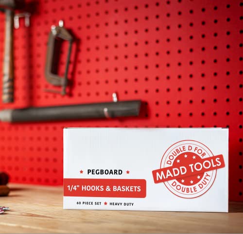 Heavy Duty Pegboard Hooks & Baskets Set, 60-Piece Pegboard Organizer