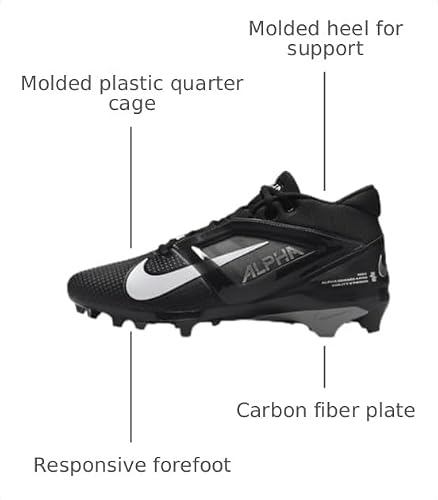 Nike Alpha Menace 4 Pro Football Cleats (FD7037-001, Black/Light Smoke Grey/White) Size 10.5