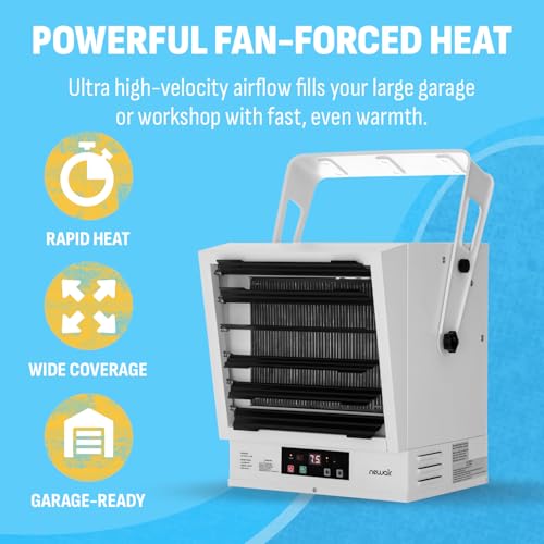 Newair Hardwired Electric Garage Heater 240V | 10000W Ceiling or Wall Mounted Shop Heater | Heavy Duty Fan-Forced Electric Shop Heaters for Garage | for Large Space (1605 Sq Ft) with Remote Control