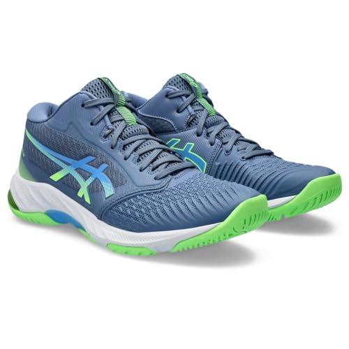ASICS Men's Netburner Ballistic FlyteFoam Mid Top 3 Volleyball Shoe, 8, Denim Blue/Waterscape