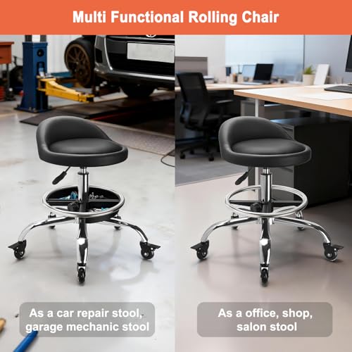 LWADALN Garage Mechanic Stool Chair, Rolling Workshop Stool with Tool Tray Storage, Height Adjustable Heavy Duty Swivel Task Chair, Mechanic Chair for Garage, Shop, Auto Repair (Style 2)