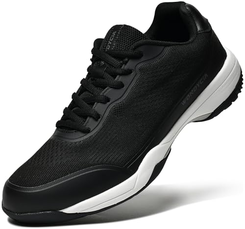 WONDYCIA Men's Hard Court Tennis Shoes, Carbon Fiber Midfoot Plate for Stability, Anti-Slip TPU Outsole, Breathable Mesh Upper, Black, 10