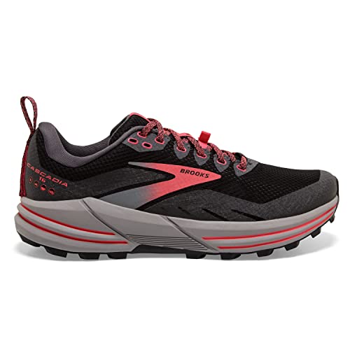 Brooks Women’s Cascadia 16 GTX Waterproof Trail Running Shoe - Black/Blackened Pearl/Coral - 7.5 Medium