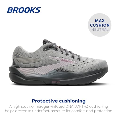 Brooks Women’s Ghost Max 3 Neutral Running & Walking Shoe - Harbor Mist/Poppy Seed/Pink - 9 Medium