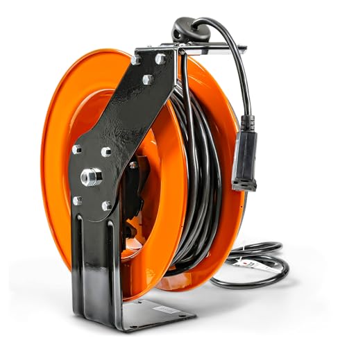 SuperHandy 12AWG x 80 ft Retractable Steel Extension Cord Reel