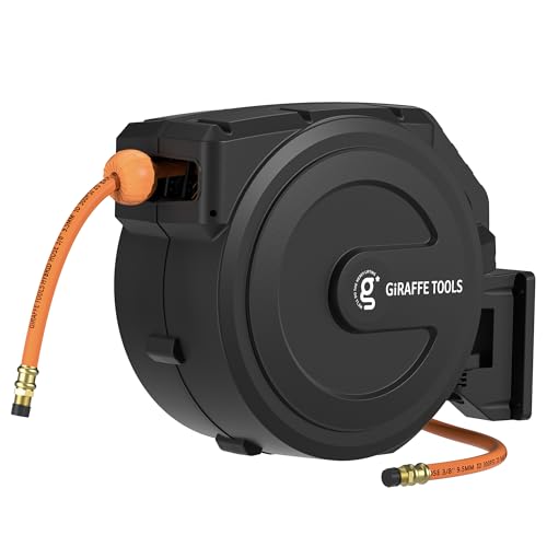 Giraffe Tools Retractable Air Hose Reel Enclosed with 3/8" x 50 ft, 300 PSI