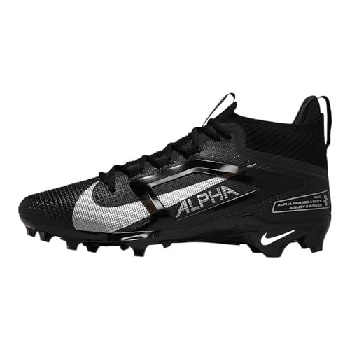 Nike Alpha Menace 4 Elite Football Cleats (FD7036-002, Black/Metallic Silver) Size 7