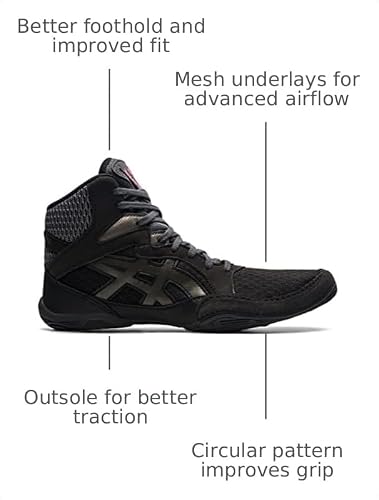 ASICS Kid's Snapdown 3 Grade School Wrestling Shoes, 3.5, Black/Gunmetal