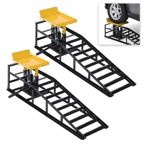 2 Pack Hydraulic Car Ramps 5 Ton Capacity, Heavy Duty Steel Vehicle Ramps with 9.8"-15" Adjustable Height for Oil Changes & Maintenance, Low Profile Wide Deck for Cars SUVs Trucks