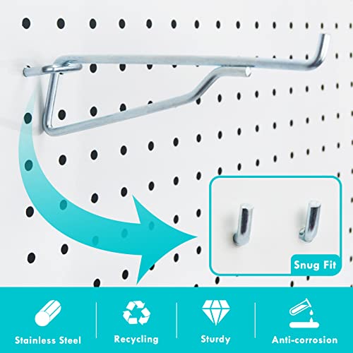 Pegboard Shelf Hooks, 4 Pack Metal Utility Hook Set, 1/4 inch Peg Board Organizer Accessories, Shelves and Baskets Brackets, Display and Storage Rack for Garage Art Craft Room Office (Silver, 6")