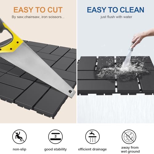 Goovilla Plastic Interlocking Deck Tiles, 9 Pack Outdoor Patio Flooring, 12"x12" Interlocking Decking Tile Outdoor All Weather Use, Waterproof Patio Pavers for Pool Balcony Backyard Porch, Dark Grey