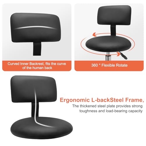 LWADALN Garage Stool with Backrest, Mechanics Rolling Chair Adjustable Footrest, Workshop Chair with Storage Tray, Rolling Shop Stool Height Adjustable, Swivel Task Chair for Salon Tattoo (Black)
