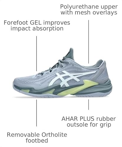 ASICS Men's Court FlyteFoam 3 Tennis Shoes, 9, Grey Blue/White