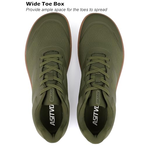 ASITVO Men's Minimalist Wide Toe Box Barefoot Zero Drop Shoes Sneakers Size 10 Width Trail Running Hiking Walking Army Green Oxford 43.5