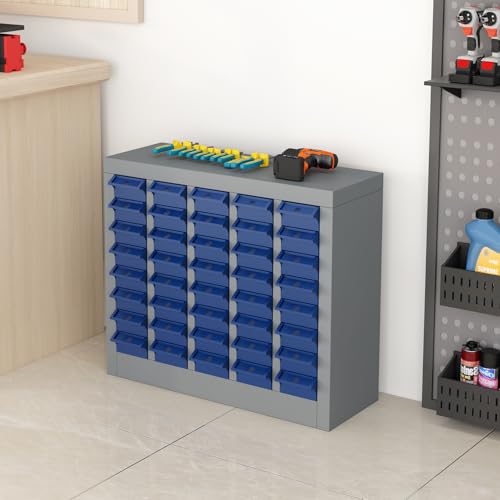 Hymula 40-Drawer Parts Storage Cabinet – Multi-Purpose Organizer for Screws, Bolts, Nails, Craft Supplies, Legos, Makeup & Tools – Compact Plastic Drawer Unit for Garage, Workshop, Classroom & Home