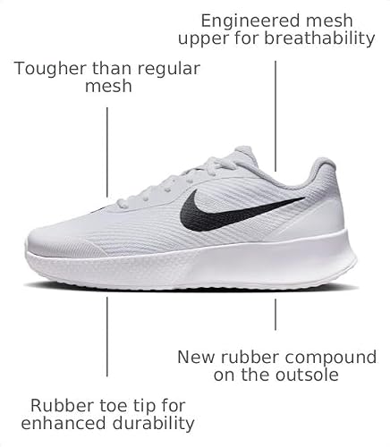 Nike Women's Vapor Lite 3 Hard Court Tennis Shoes, White/Black, 8