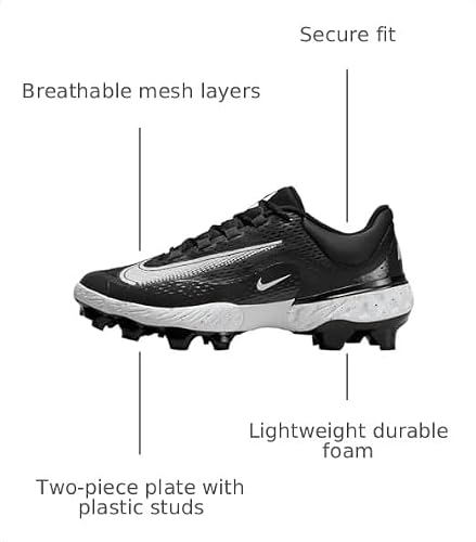 Nike Alpha Huarache Elite 4 Low MCS Men's Baseball Cleats (FD6221-003, Black/Dark Smoke Grey/White) Size 8.5
